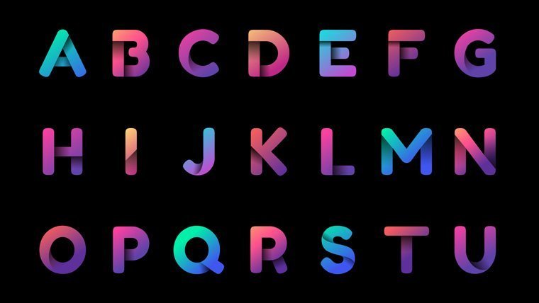 abeceda zafarbená vábnymi gradientmi